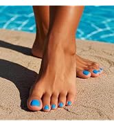 Blue Press on Toenails Short Square Fake Toenails with Designs Solid Blue False Toenails Reusable...