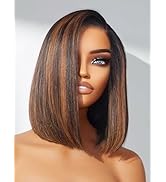 LUVME HAIR Bob Wig 100% Human Hair Wigs Glueless Lace Front 10 Inches Brown Highlights Bob, Pre C...