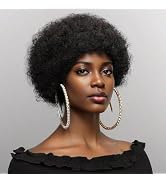 VIYAVIYA Soft Afro Wig With Bangs 70s Afro Kinky Curly Human Hair Natural Color Wig Bouncy Huge F...