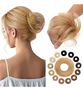 Hairro Human Hair Messy Bun, 100% Real Ponytail Hair Scrunchies, Natural Curly Chignon Fluffy Don...
