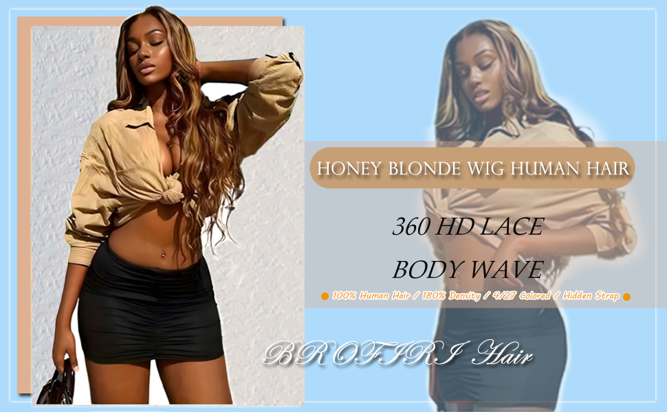 Honey Blonde Wig Human Hair Highlight Ombre 360 HD Lace Front Wigs Human Hair Body Wave