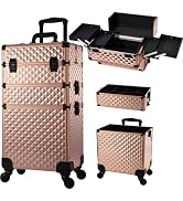 Frenessa Rolling Makeup Train Case 3 in 1 Professional Cosmetic Trolley Large Storage with keys S...