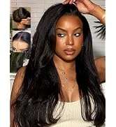 Sunber Yaki Straight Human Hair with Elastic Drawstring Wig Bye Bye Knots Pre Cut 7x5 HD Lace Fro...