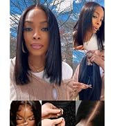 Sunber Yaki Straight Bob Human Hair Wigs Bye Bye Knots Pre Cut 7x5 HD Lace Front Glueless Wig wit...