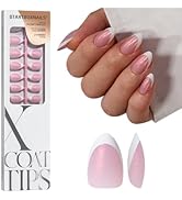BTArtboxnails XCOATTIPS French Tip Press On Nails - Pink Glitter Base Short Almond Press On Nails...