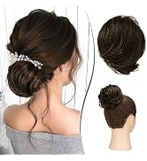 RUWISS Long Thin Straight Tousled Updo Bun Real Human Hair Elegant Hair Pieces Hair Bun Long Scru...