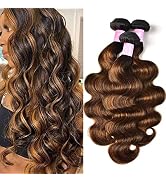 Sunber 12A Ombre Body Wave Human Hair 3 Bundles 100% Brazilian Virgin Human Hair Extensions Brown...