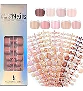 216 Pcs White French Tip Press on Toenails Short Square Fake Toe Nails Nude Glossy Acrylic Glue O...
