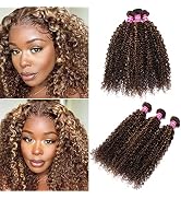 Sunber TL412 Honey Blonde Highlight Curly Human Hair Weave 3 Bundles for Women,12A Brazilian Remy...