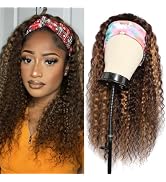 Ombre Deep Wave Headband Wig Human Hair #4/27 Highlight Curly Headband Wigs for Black Women Human...