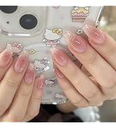 IMSOHOT Medium Press on Nails Coffin Fake Nails Ombre Pink Ballerina False Nails with Glitter Des...