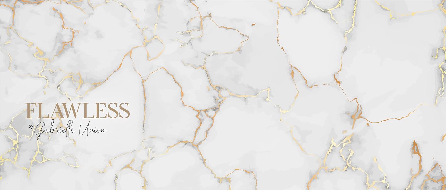 Flawless by Gabrielle Union, Gold and white marble background