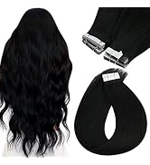 Sunny Hair 22 Inch Tape in Hair Extensions Human Hair Jet Black Tape in Hair Extensions Real Huma...