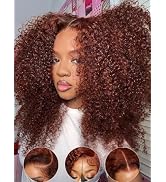 Sunber Reddish Brown Afro Kinky Curly Human Hair Wig Pre Everyting 13X4 HD Wigs With Drawstring B...