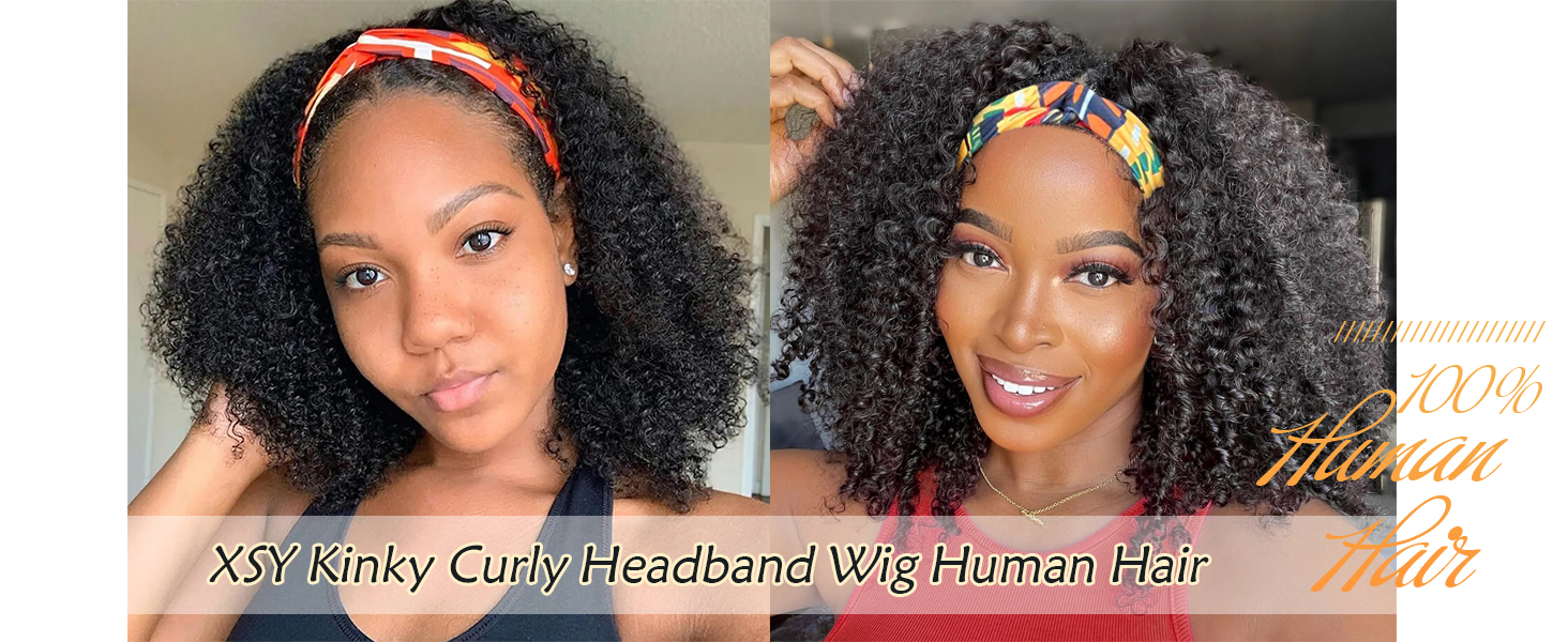 Kinky Curly Headband Wig Human Hair
