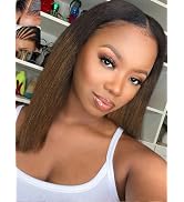 KLAIYI Ombre Brown Yaki Straight Bob Wig Human Hair Bye Bye Knots Glueless Wig Precut Lace Pre Bl...
