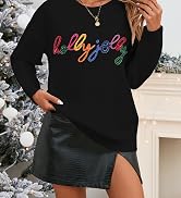 MARZXIN Women 2024 Casual Holiday Sweaters Long Sleeve Round Neck Slogan Pullover Sweater Tops Me...