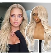 KOME Blonde Synthetic Lace Front Wig,13x4 HD Lace Layered Wave Glueless Wigs for Women Daily Use ...