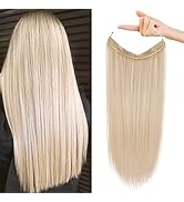 REECHO Invisible Wire Hair Extensions with Transparent Headband Adjustable Size Removable Secure ...
