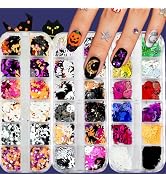 3 Boxes Halloween Nail Glitter Ghost Pumpkin Nail Art Sequins Colorful Holographic Spider Bat Nai...