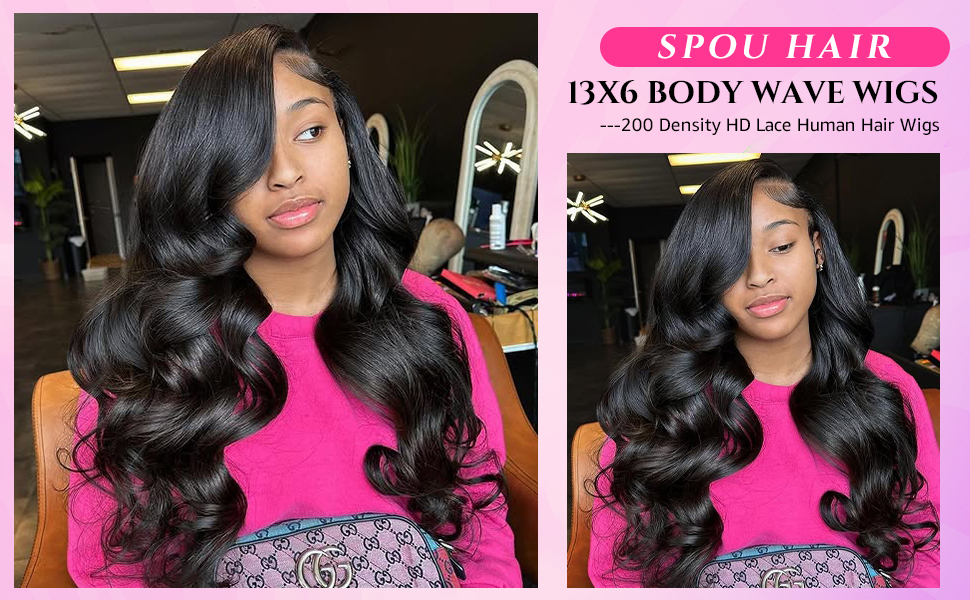 SPOU 100% human hair wigs for women body wave lace front wigs human hair