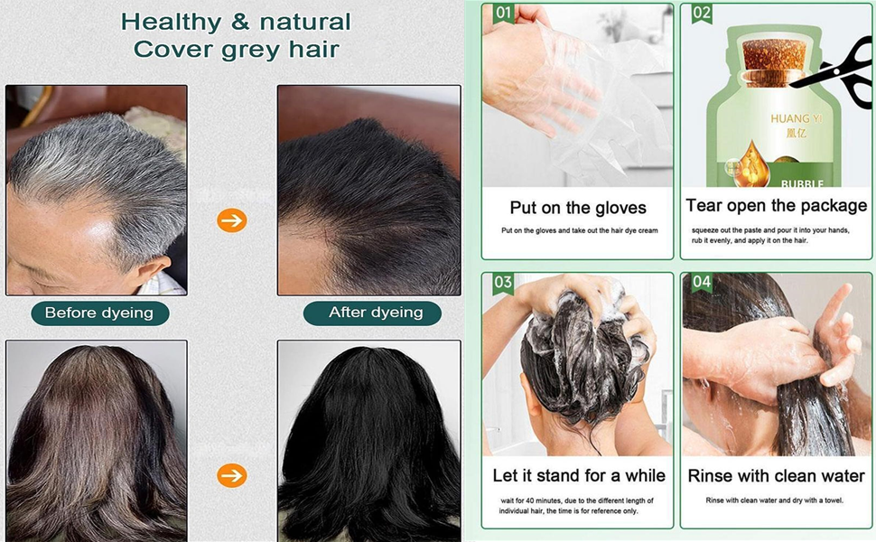 Bubble Dye,Plant Bubble Hair Dye Shampoo,Pure Plant Extract for Grey Hair,Color Conditioner Shampoo