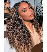 KLAIYI Ombre Brown Water Wave Bye Bye Knots Glueless Wig Human Hair Pre Cut 7x5 Lace Front Wigs D...