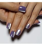 Purple Press On Nails Short, Cat Eye Press On Nails Square Fake Nails with Color-Shifting Glow, R...