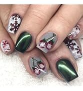 Christmas Press on Nails Short Square Fake Nails with Designs Red Gloves Stick on Nail Snowflake ...
