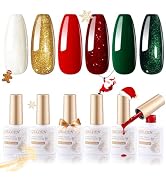 Gellen Christmas Gel Nail Polish Set, Sparkle Green Glitter Gold Silver Gel Polish Dark Green Red...