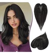 RUWISS Hair Toppers for Women Real Human Hair Lightweight Fluffy Straight Natural Black Clip in H...