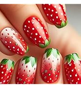 Strawberry Press on Nails Short Square Fake Nails with Designs Spring False Nails Summer Stick on...