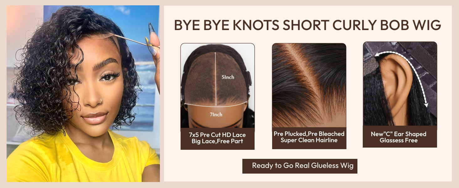unice short cury bob wigs human hair curly lace front wigs glueless wigs pre plucked pre cut wear go
