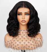 6x6 Wear and Go Glueless Wigs Human Hair 210% Density Loose Curly Bob Wig Pre Bleached Knots Bob Wig