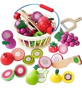 Smartwo Wooden Cutting Fruit Toys, Pretend Play Food Set for Kids Kitchen, Cuttable Magnetic Frui...
