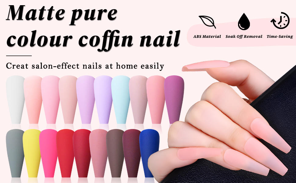 matte coffin press on nails long fake nails acrylic nails press ons nail medium coffin false nail