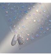 JMEOWIO 3D Embossed Aurora Seashell Starfish Nail Art Stickers Decals Self-Adhesive 5D Ocean Them...