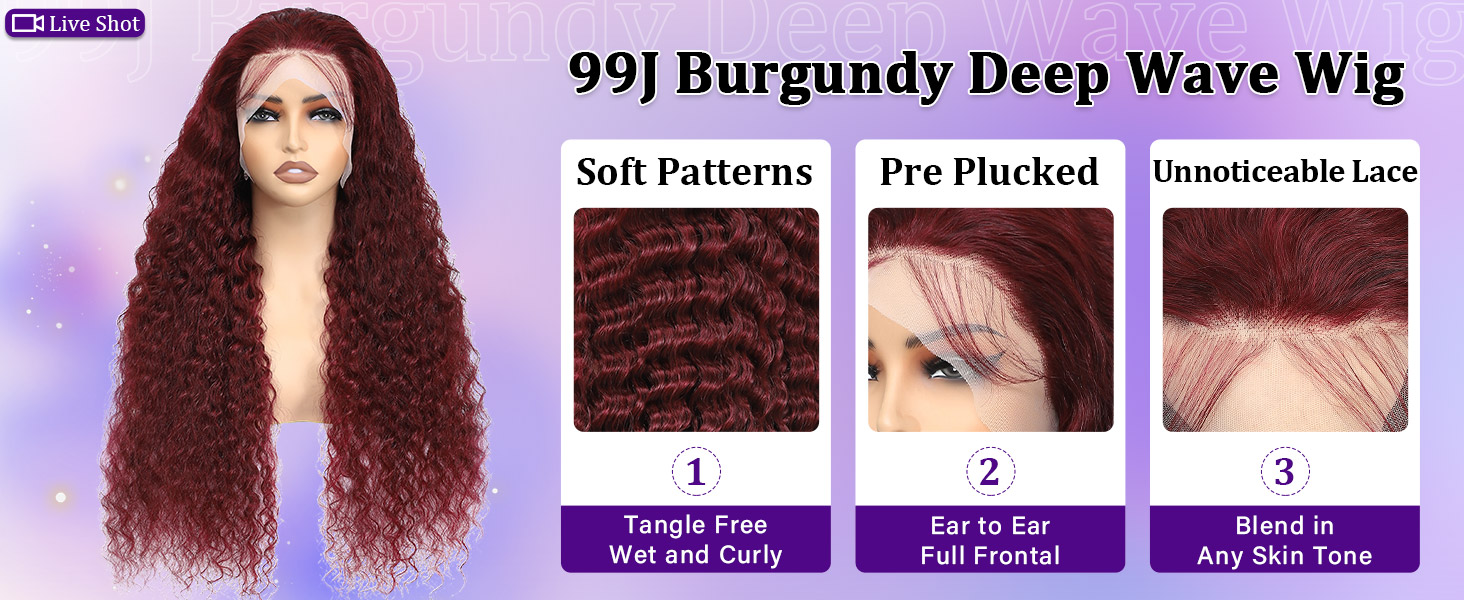 burgundy deep wave lace front wigs human hair 99j burgundy curly human hair wig red deep wave wig