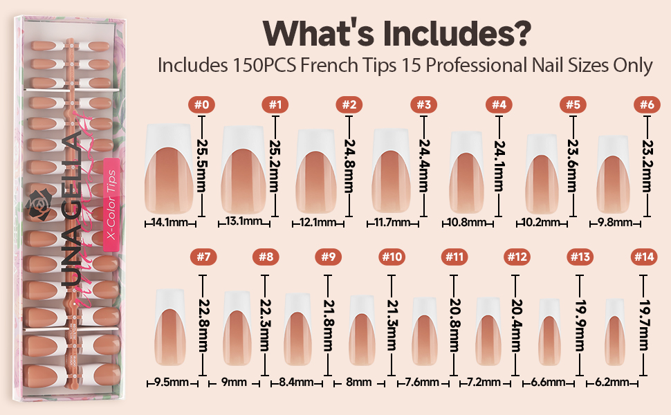UNA GELLA Long Square French Tips Press On Nails Brown French Gel Nail Tips French Tip Nails