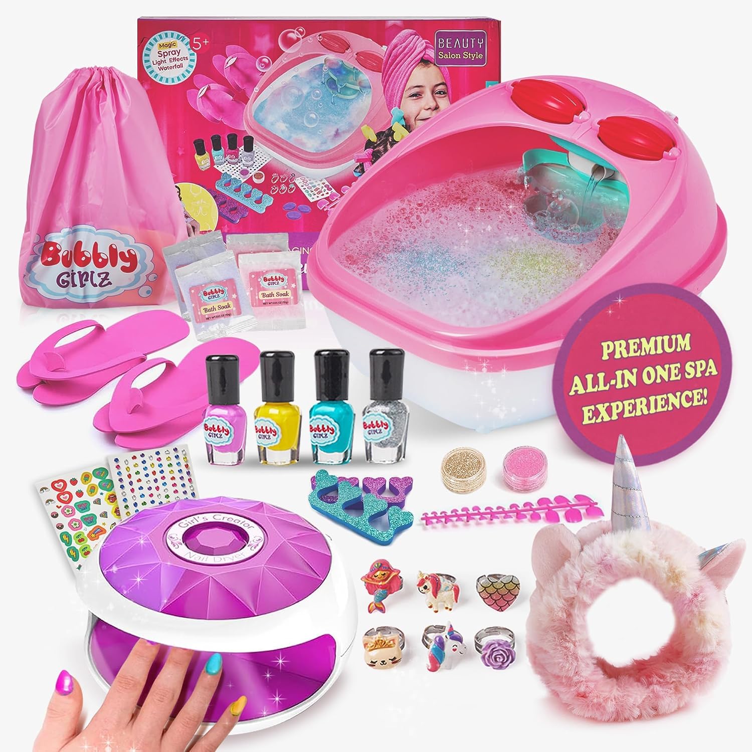 Foot Spa Sets for Girls Ages 7-12 with Nail Kit for Kids - DIY Manicure and Pedicure Set with Foot Care Kit Perfect for Sleepovers and Slumber Party. Helps Develop Self-Care and Creativity