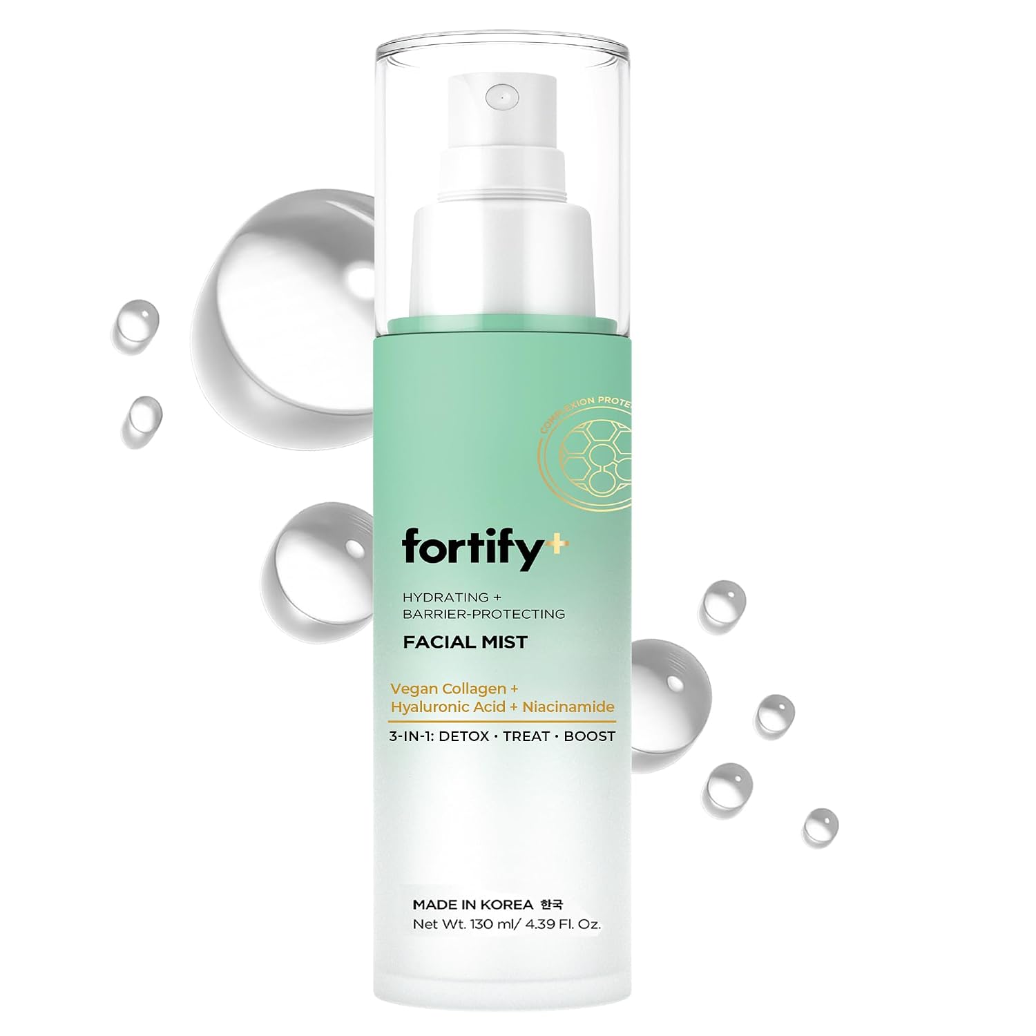 Fortify Hydrating Facial Mist Spray with Hyaluronic Acid & Aloe - Protecting & Anti-Aging - Vegan, Fragrance-Free, Alcohol-Free, Cruelty-Free for All Skin Types - Made in Korea -130ML/4.39Fl.Oz