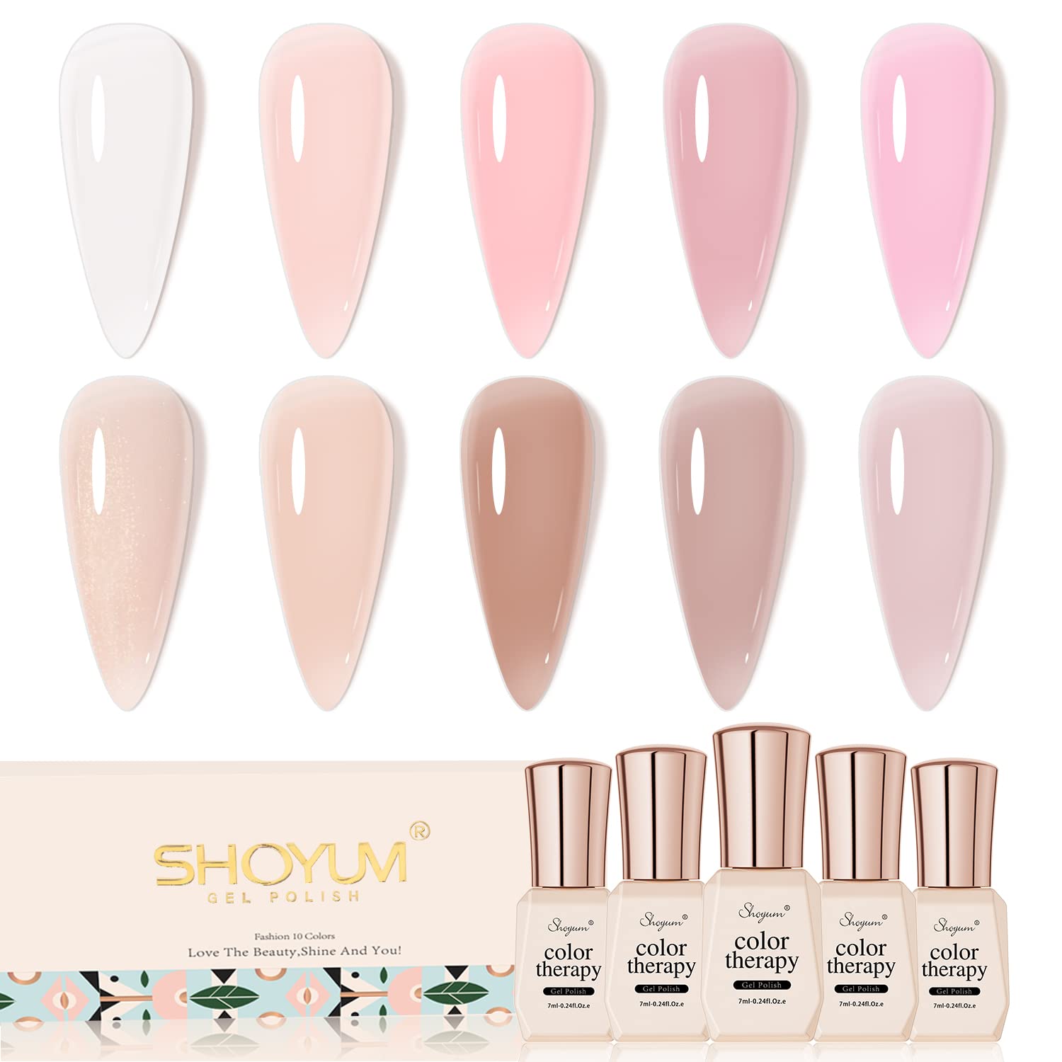 Gel Nail Polish Gel Polish Nail Kit Jelly Gel Polish Neutral Nude Shinny Salon for Home Manicure Long-lasting Chip-Resistant Quick Dry Nail Glitter Nude Gel Polish Warehouse Sale
