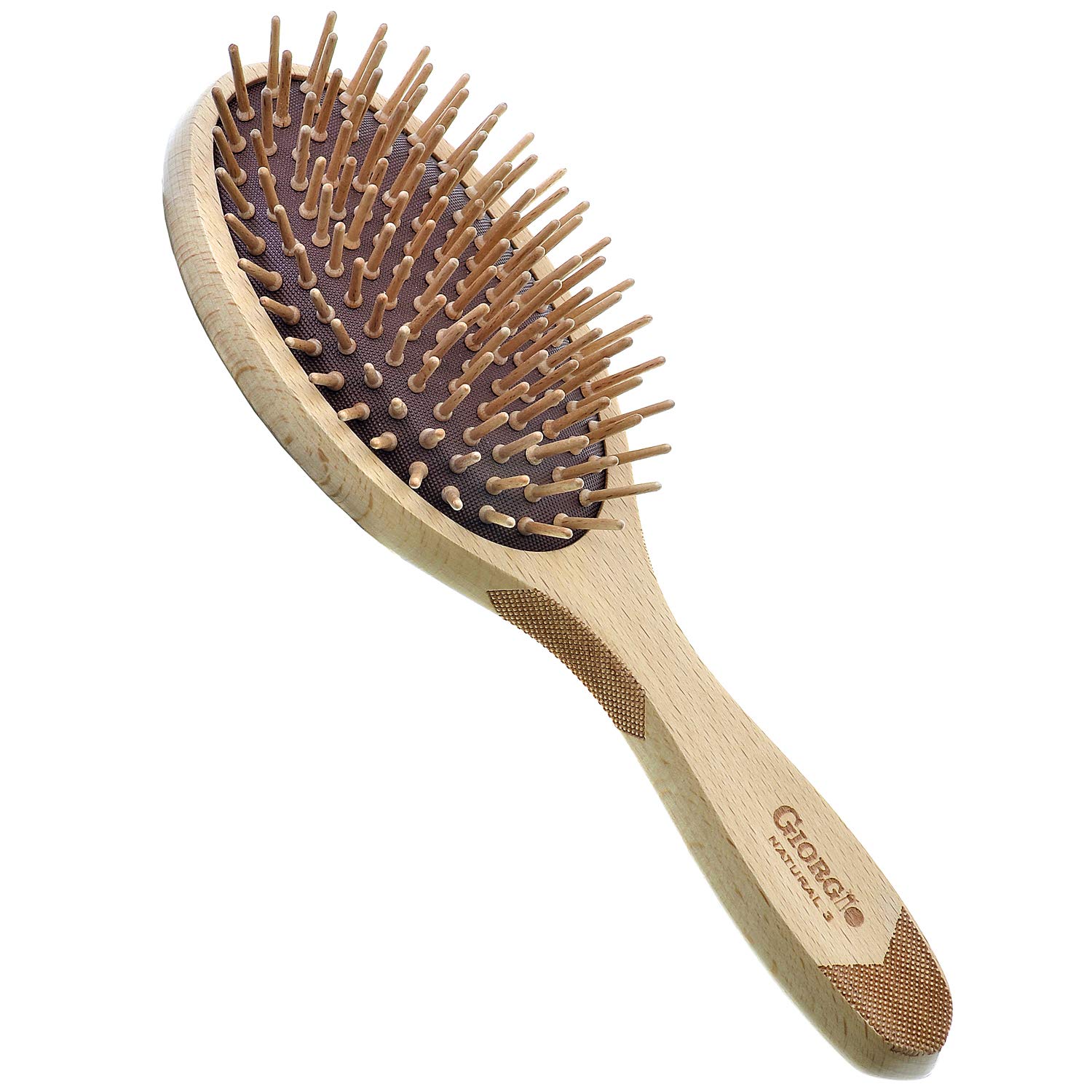 Giorgio Eco Friendly Wooden Bristle Hairbrush - Small Detangling Brush and Hair Growth Brush for Thick or Long Hair - Paddle Hair Brush Made with Anti Static Beechwood, Silicone Massage Cushion