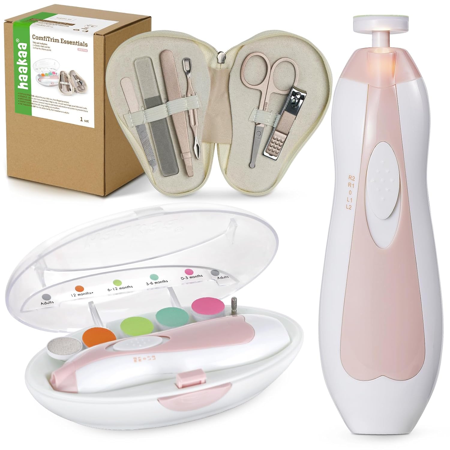 haakaa Electric Nail Care Set & Pear-FECT Manicure Kit, Baby Nail Clippers Kit for Newborns, Toddlers or Adults - Fingernail and Toenail Care, Baby Healthcare and Grooming Kit in Meadow Mint