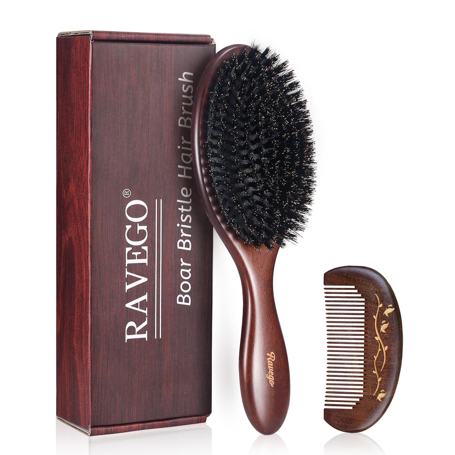 Hair Brush, Boar Bristle Hair Brush for Women Men Kids, Nature Bristles Hairbrush for Thin Fine All Hair Type, Restore Shine And Texture, Set Includes Cleaning Tool
