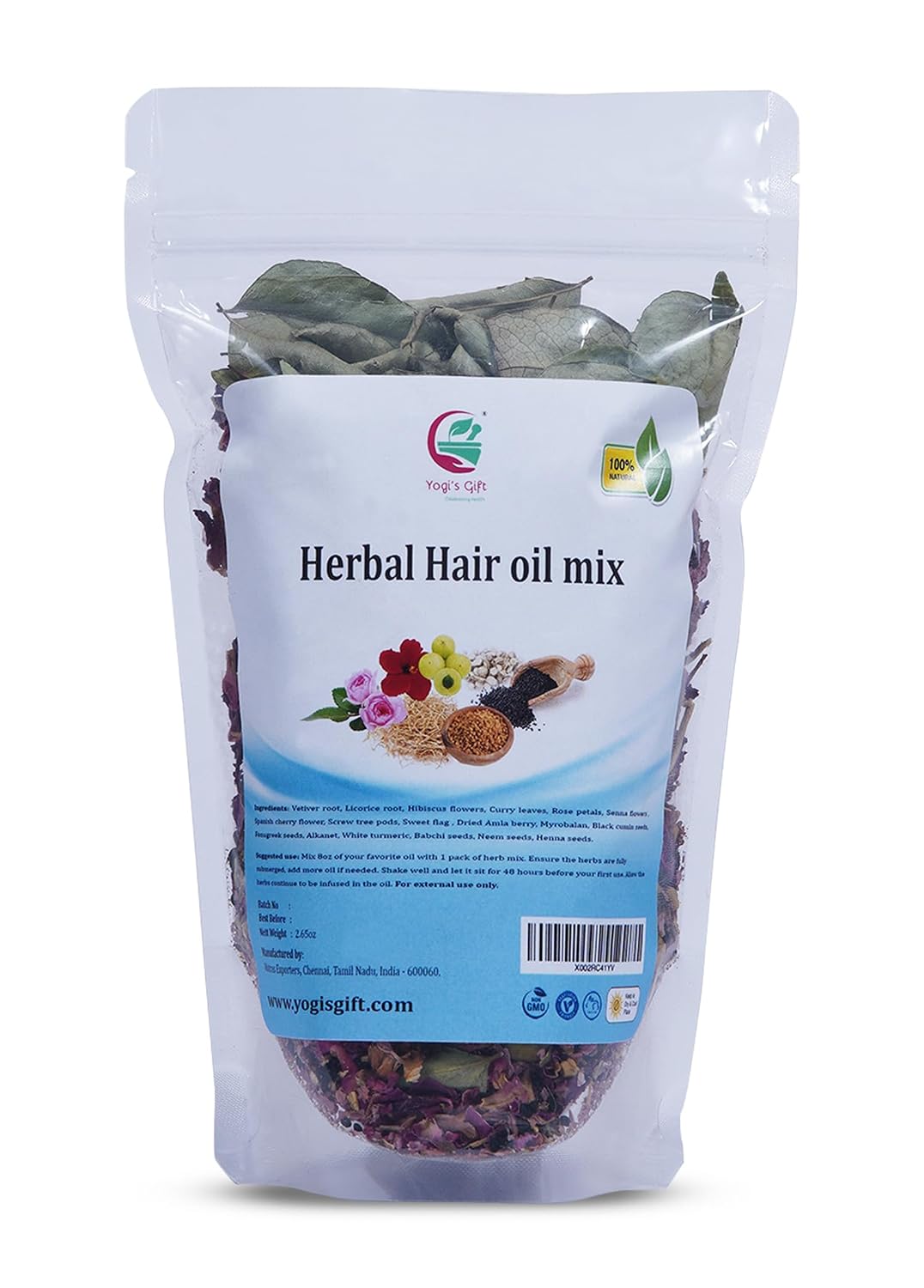 HERBAL HAIR OIL MIX | Ayurvedic 18 Essential Raw Herbs for Oil Infusion | 100% Natural Indian Herbs for Hair Growth | Yogi’s Gift For Women