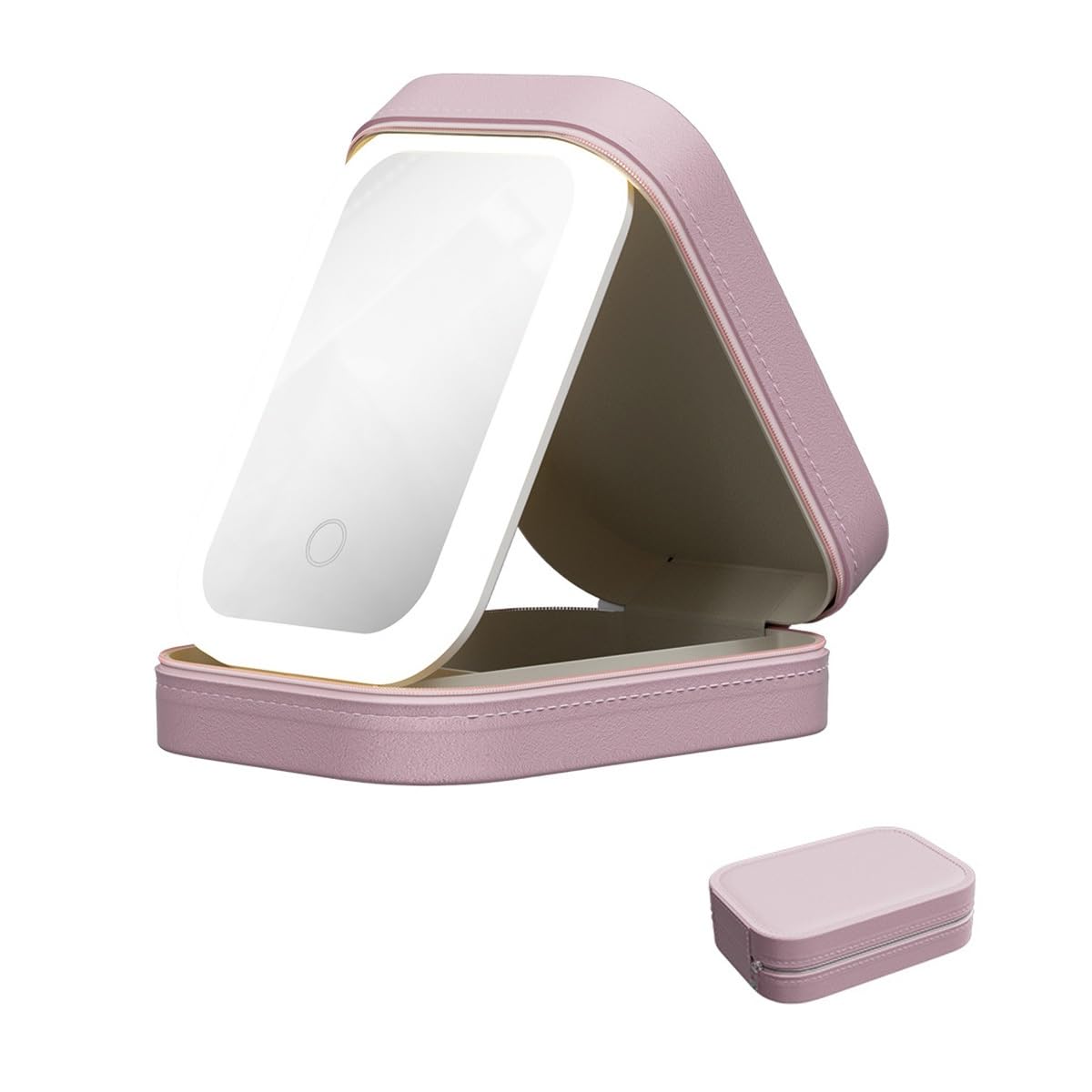 Integrated Makeup Storage Box with Light-Filling Mirror, 3 Colors Modes Makeup Bag, Travel Makeup Case with Lighted Mirror, Led Light Makeup Storage Box (Pink)