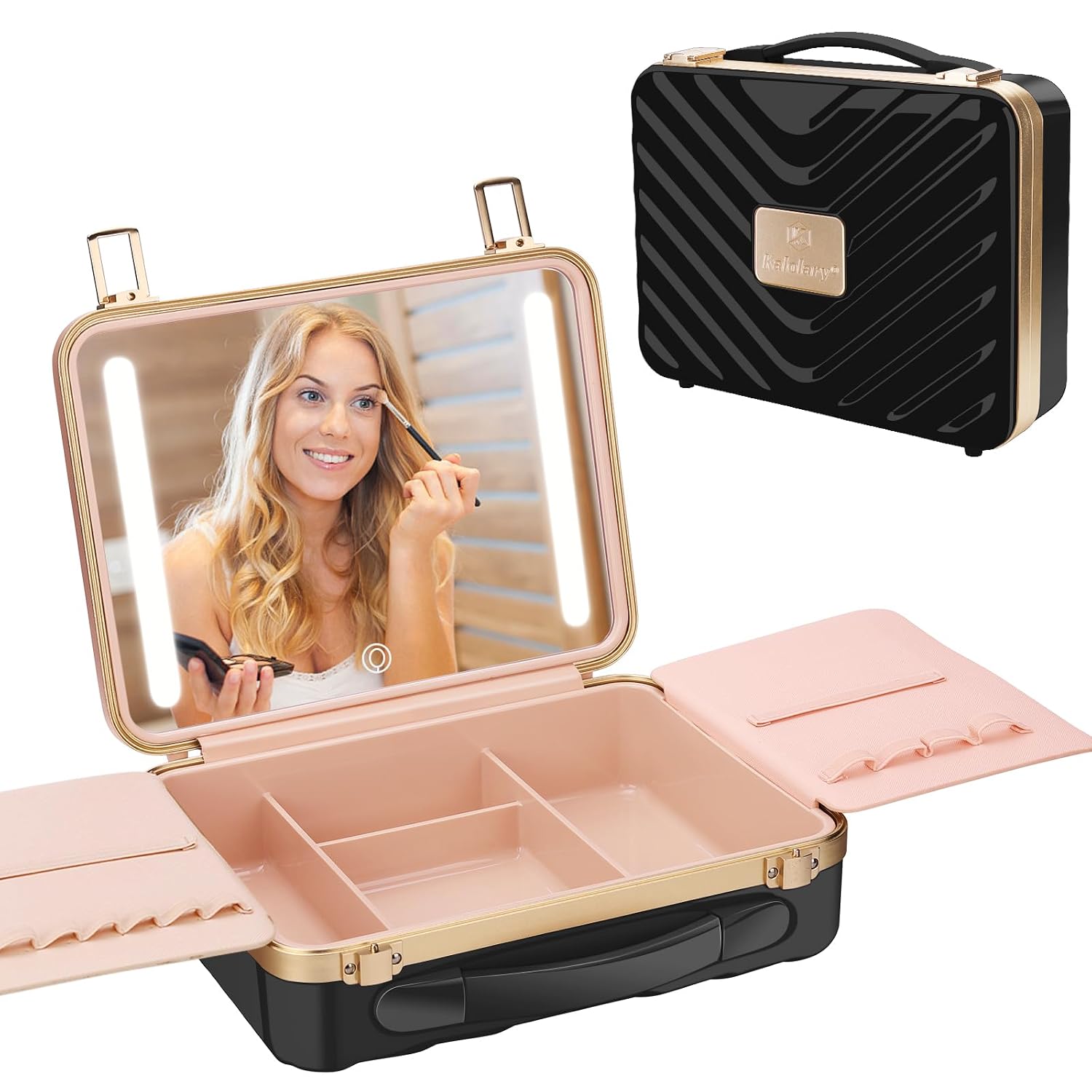 Kalolary Lighted Makeup Train Case with Adjustable Brightness and Mirror, Black