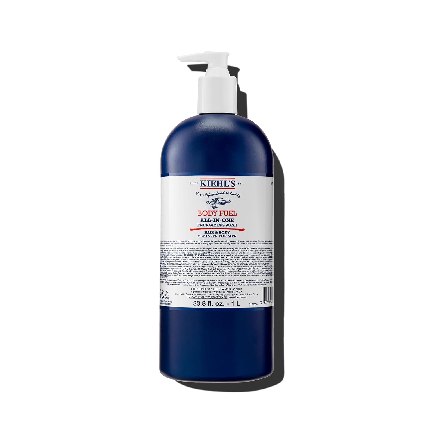 Kiehl's Body Fuel All-in-One Energizing Body Wash & Shampoo for Men, with Menthol, Caffeine, Vitamin E & Vitamin C, Gently Removes Excess Oil, Sweat & Impurities, for Men's Skin and Hair