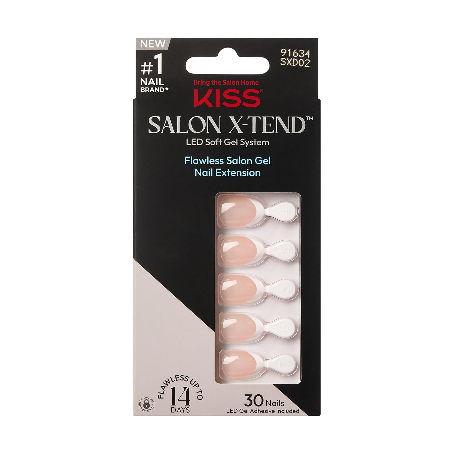 KISS Salon X-tend, Press-On Nails, Nail glue included, Trustfall', Beige, Long Size, Coffin Shape, Includes 30 Nails, 5Ml Led Soft Gel Adhesive, 1 Manicure Stick, 1 New Mini File, New Prep Pad
